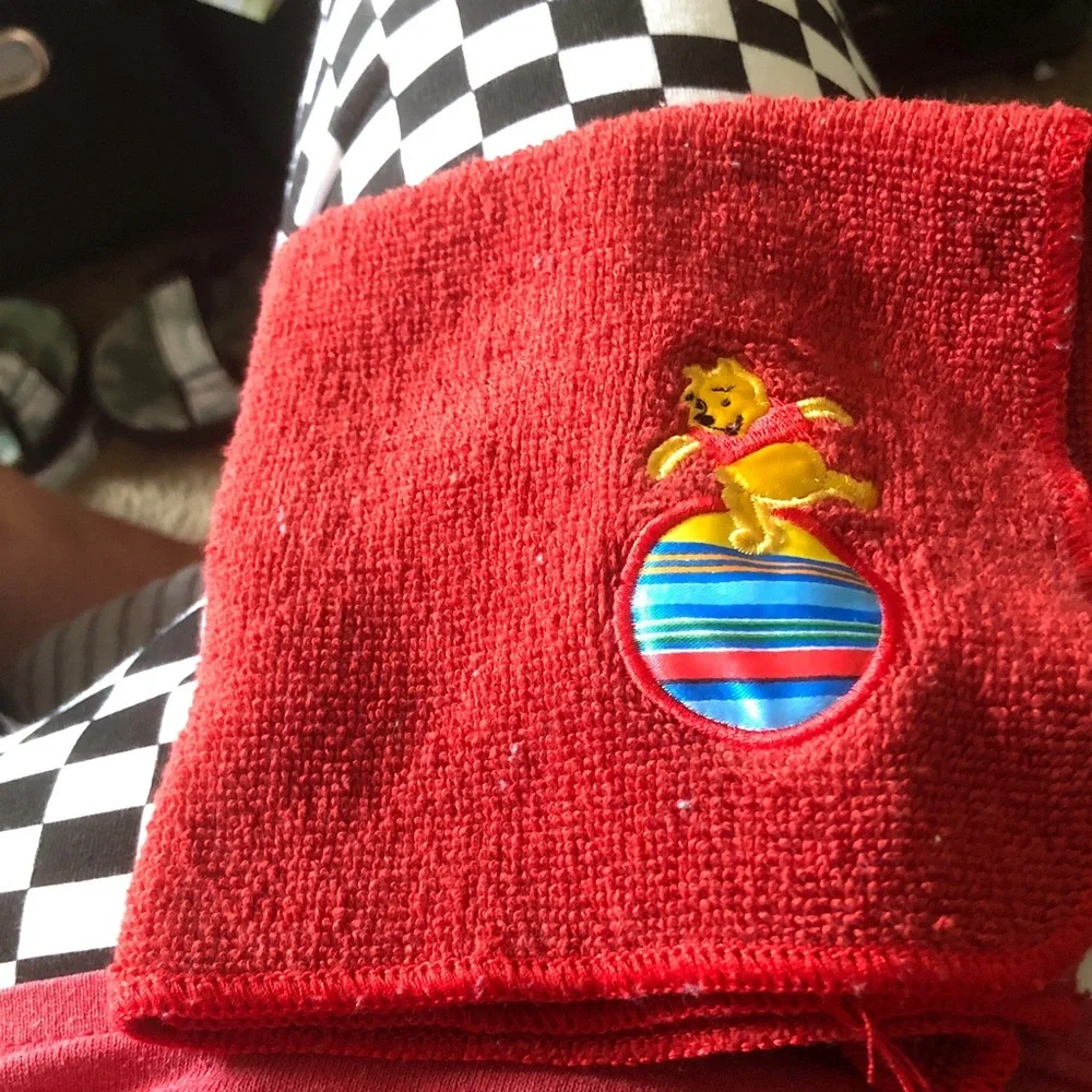 Red Kids wash cloth with Playful Bear Embroidery